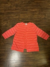 Christopher Banks Striped Knit 3/4Sleeve Cardigan Sweater Sz. M Coral