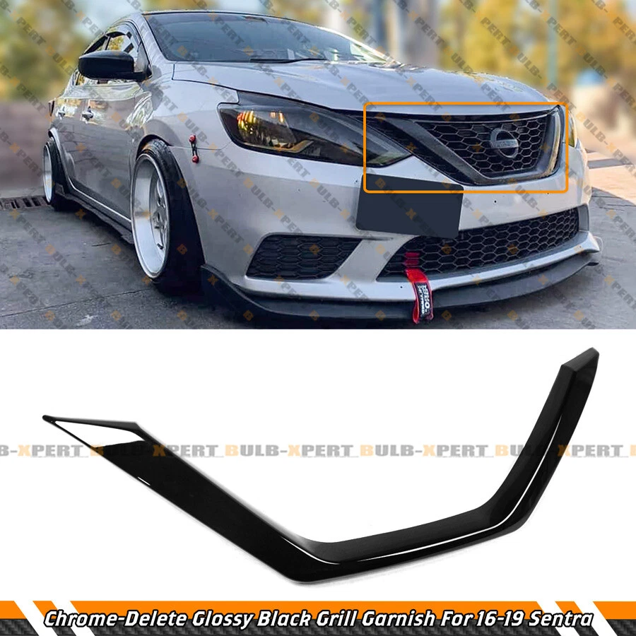 REJILLA DELANTERA NEGRA BRILLANTE CROMO-ELIMINAR EMBELLECEDOR CUBIERTA ADORNO PARA NISSAN SENTRA 16-19 Foto 2 de 4