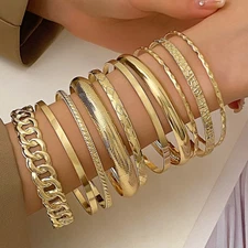 10 Piece Gold Tone Bangle Bracelets Fashion Jewelry B1
