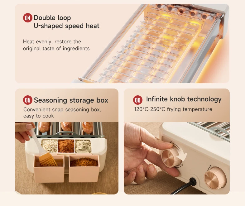 Electric Sausage Machine Hot Dog Roller Grill Multifunction 6 Tube Baking Roller - image 4 of 4