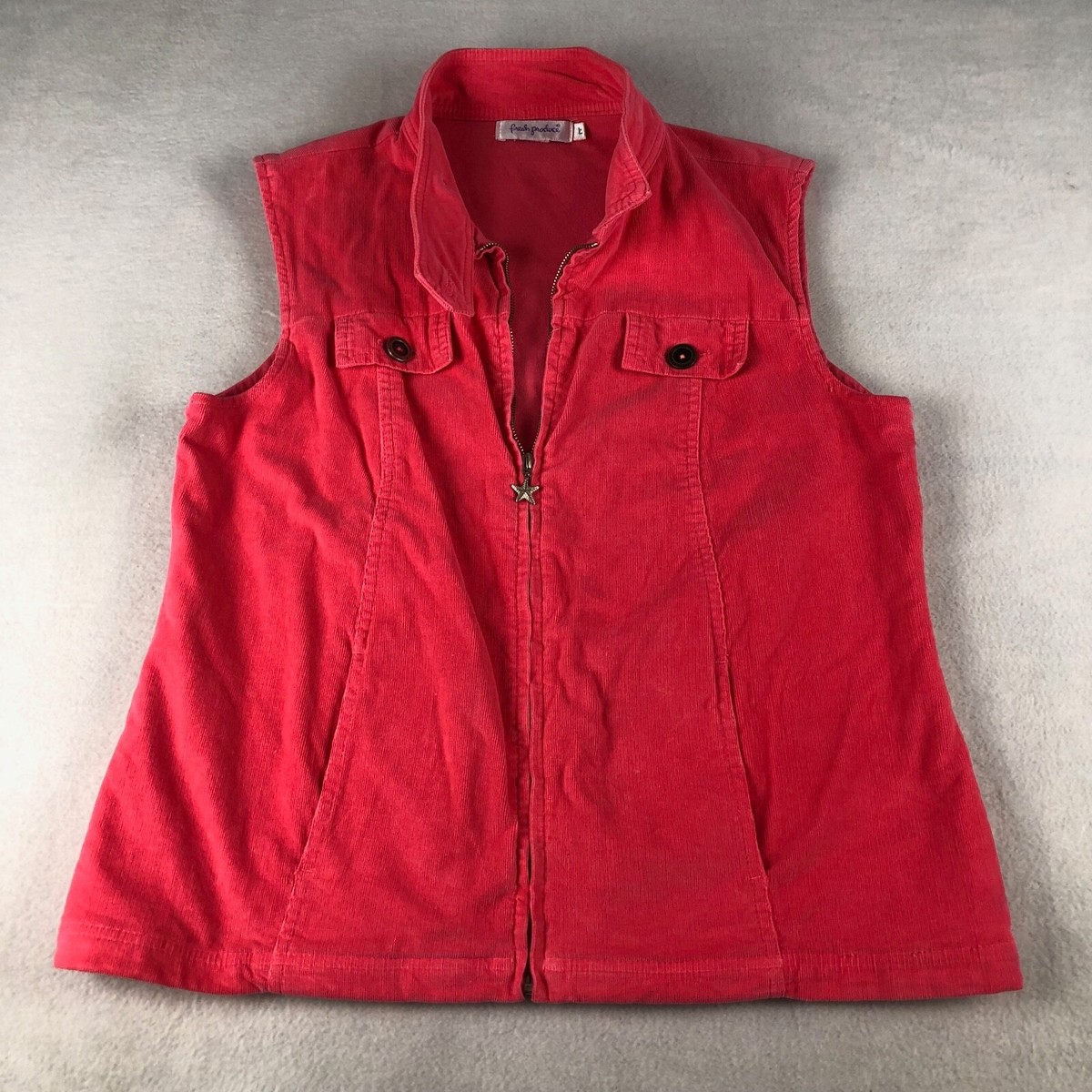 Fresh Produce Corduroy Vest Womens Large Pink Full Zip Zipper - Main Image