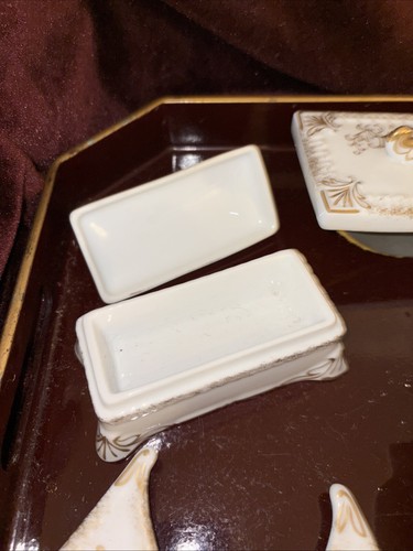 Antique Victorian hand-painted inkwell desk set early 1900s - Picture 3 of 8
