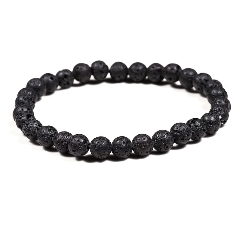 Natural Lava Rock Smooth Round Gemstone Beaded Energy Handmade Bracelets 6-8''