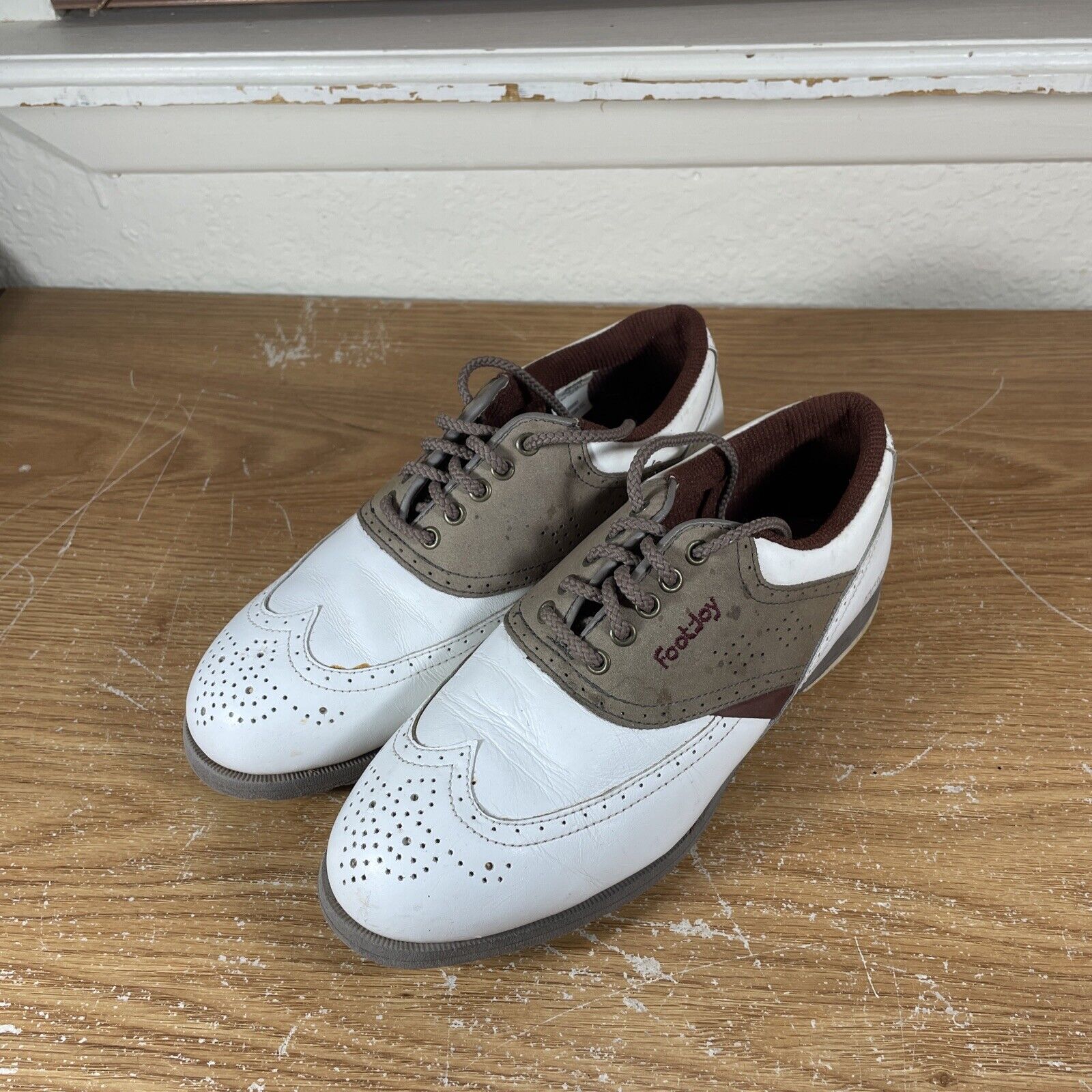 FOOTJOY Womens 6.5 W TCX Golf Shoes S White Factory outlet Leather #98208 Brown Phoenix Mall