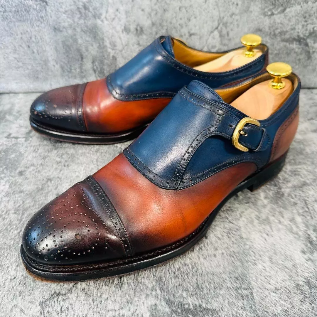 Chaussures habillées en cuir Gucci sangle moine pointe droite marron marine homme 5,5 (25,5 cm)