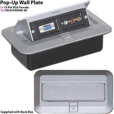 PRO AV Pop Up Wand Bodenplatte & Back Box VGA & 3 RCA PHONO PC Laptop TV Steckdose
