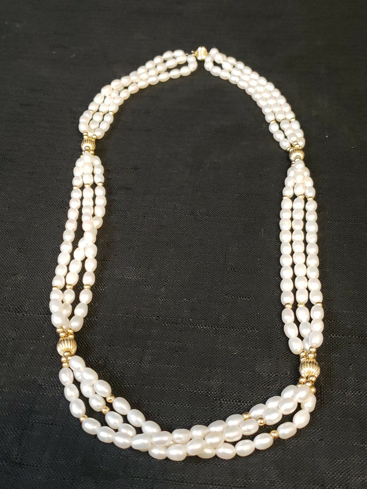14k Imperial Pearl Syndicate three strand freshwater … Gem