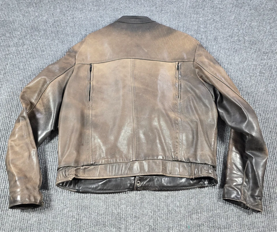 Vintage Brooks Motorcycle Jacket Mens 44 Brown Leather Full Zip Grunge USA Made - Image 2 of 4