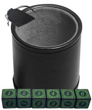  6 16mm Numbers Dice Green Black w/Pouch  PU Leather Grey Felt Lined Dice Cup
