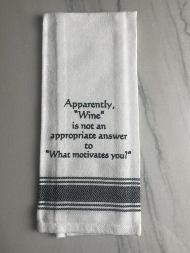 Tea Towel cotton Funny Sayings Wine Equals Motivation ￼ - Picture 1 of 1
