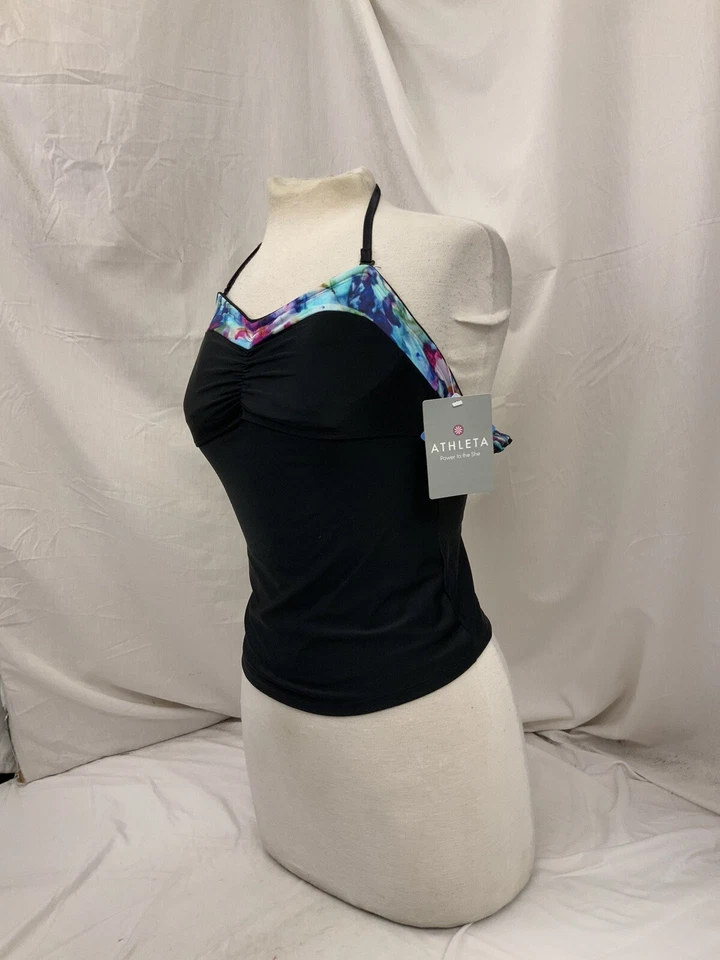 Top de natación Athleta Workout talla 32 B/C negro floral correa única nuevo con etiquetas $85 YGI S2-166 Foto 4 de 4
