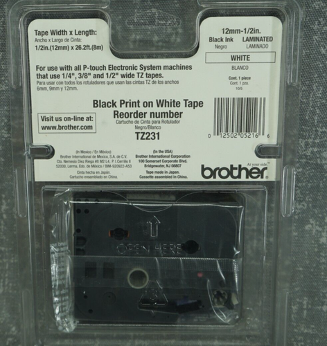 Brother P-Touch TZ-231 Laminated Tape Cartridge 1/2" Black on White (NEW) - Picture 3 of 5