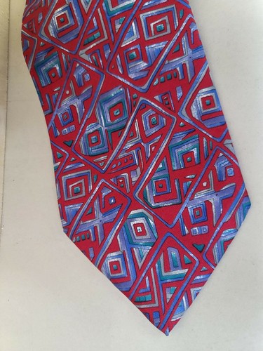 Vintage Essex Row Tie Dark Red with Blue and Silver 100% Silk T148 - Picture 3 of 3