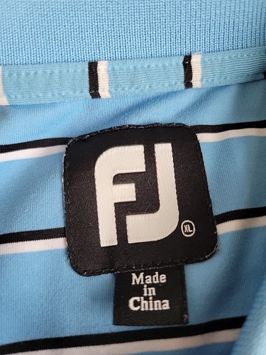 Foot Joy Polo Shirt Mens XL Blue Brown Stripe Stretch Golf Club Logo Preppy Dad - Picture 2 of 14