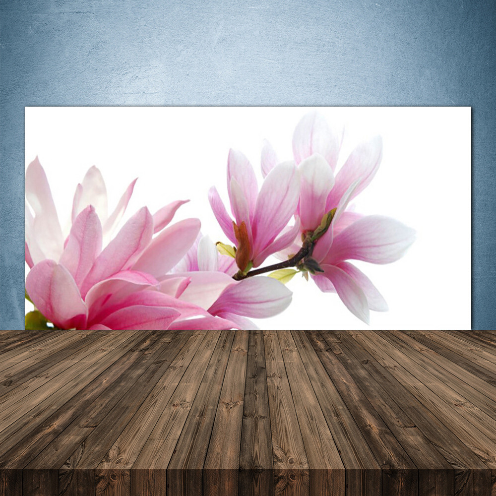 Crédence de cuisine en verre décoratif magnolia panneau mural premium 140x70 cm