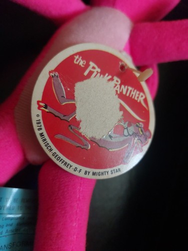 1964 VINTAGE 11" PINK PANTHER PLUSH STUFFED ANIMAL TOY w/ Tags Mighty Star - Picture 5 of 12