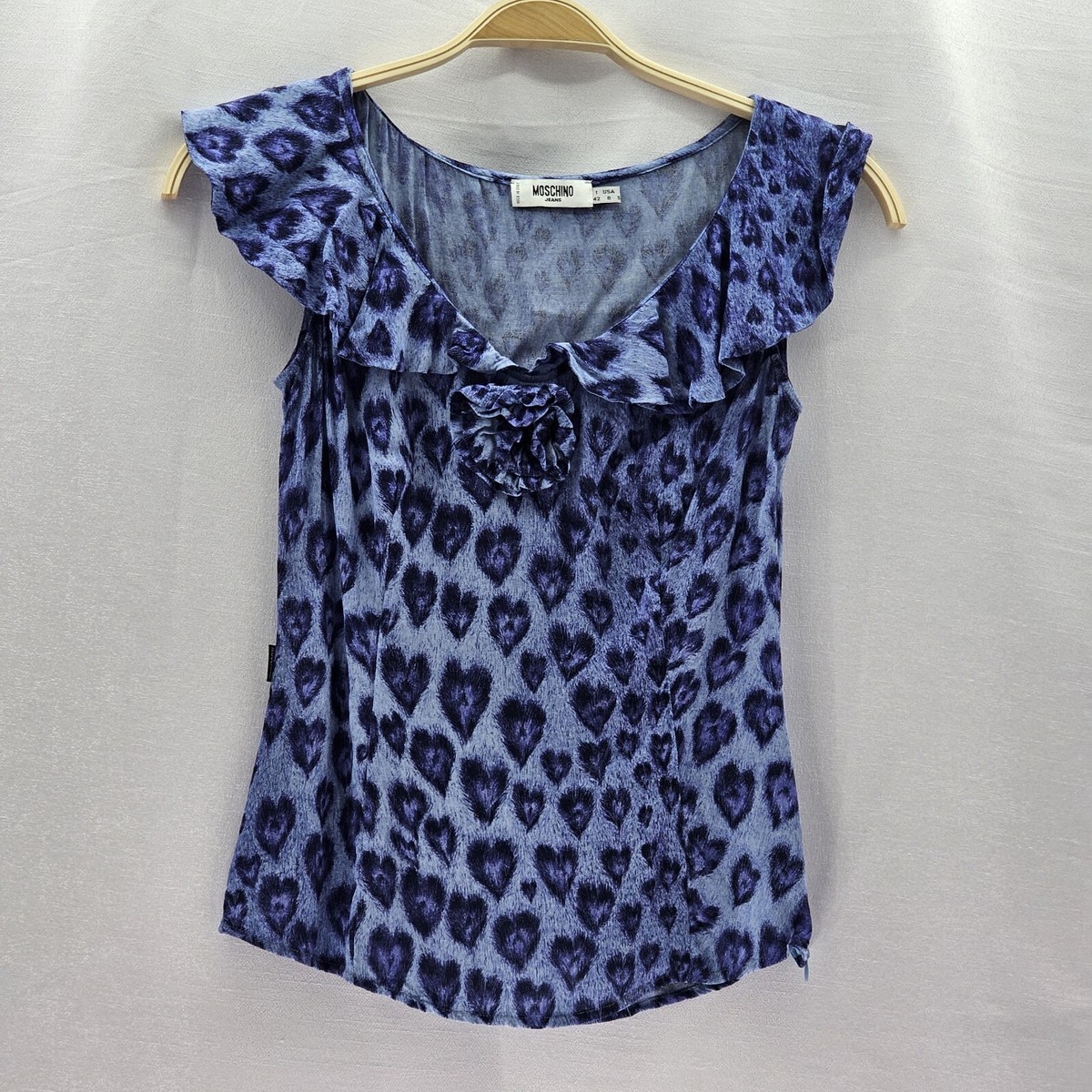 Authentic Moschino Women Size 8 Animal Print Sleeveless Silk Top 