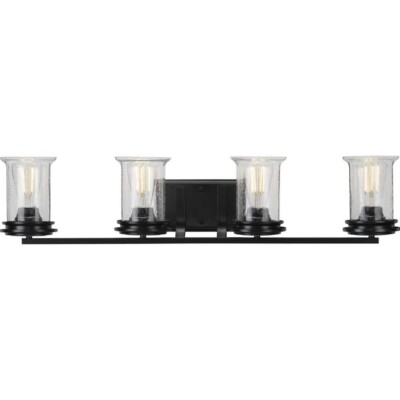 Winslett 4-Light Matte Black Clear Seeded Glass Coastal Bath Vanity Light