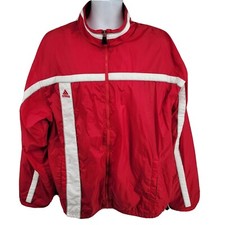Vintage Adidas Mens Jacket XL Red White Embroidered Logo Windbreaker