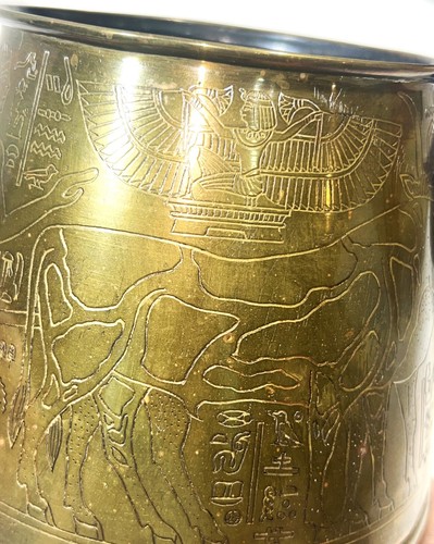 Antike Äqyptische Messing handgeätzt Jardiniere Gefäß Übertopf Topf Vase Gefäß Kanne - Bild 14 von 19