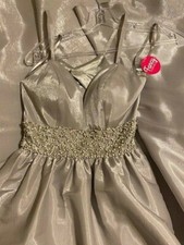 Val Stefani silver shimmer formal dress with beading, size 0, floor length.