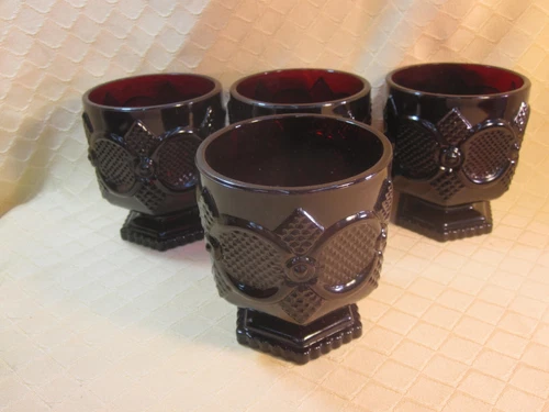 💕 LOT 4 AVON 1876 CAPE COD COLLECTION RUBY RED GLASS  WATER GOBLETS ST135 3PT8