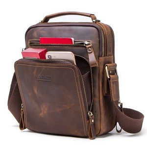 Men/'s Vintage Brown Genuine Crazy Horse Cow Leather Messenger Bags Shoulder Bag