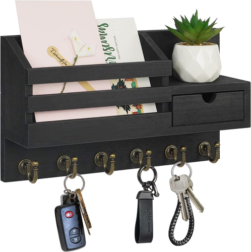 Key and Mail Holder for Wall, Mail Organizer Wall Mount with 6 Hooks and Storage - Picture 8 of 12