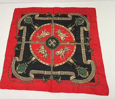 Equestrian Horse Satin Scarf 32" Square Headwrap Kerchief Red Black Green