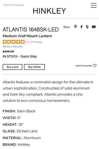 Sconce - Hinkley Lighting 1648SK-LED Atlantis Outdoor Wall Light - Satin Black - Picture 2 of 4