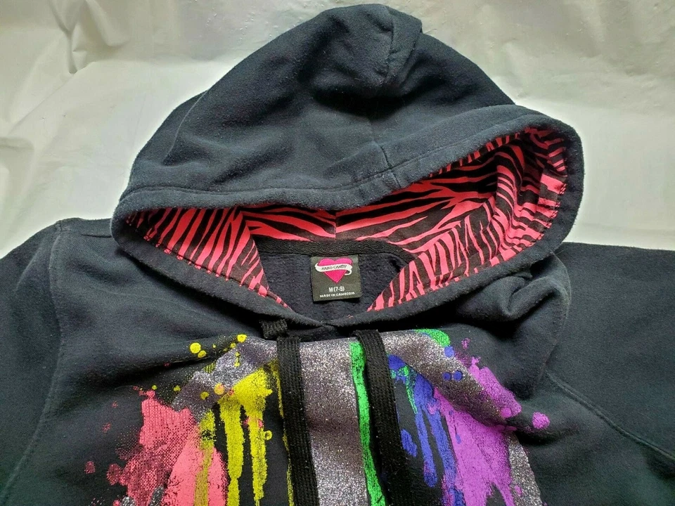 Sudadera con Capucha Hard Candy Girls M 7-9 Negra Signo de Paz Manga Larga Pintura Salpicaduras Foto 4 de 4