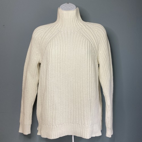 Gap White Cotton Chunky Knit Mock Neck Sweater Medium