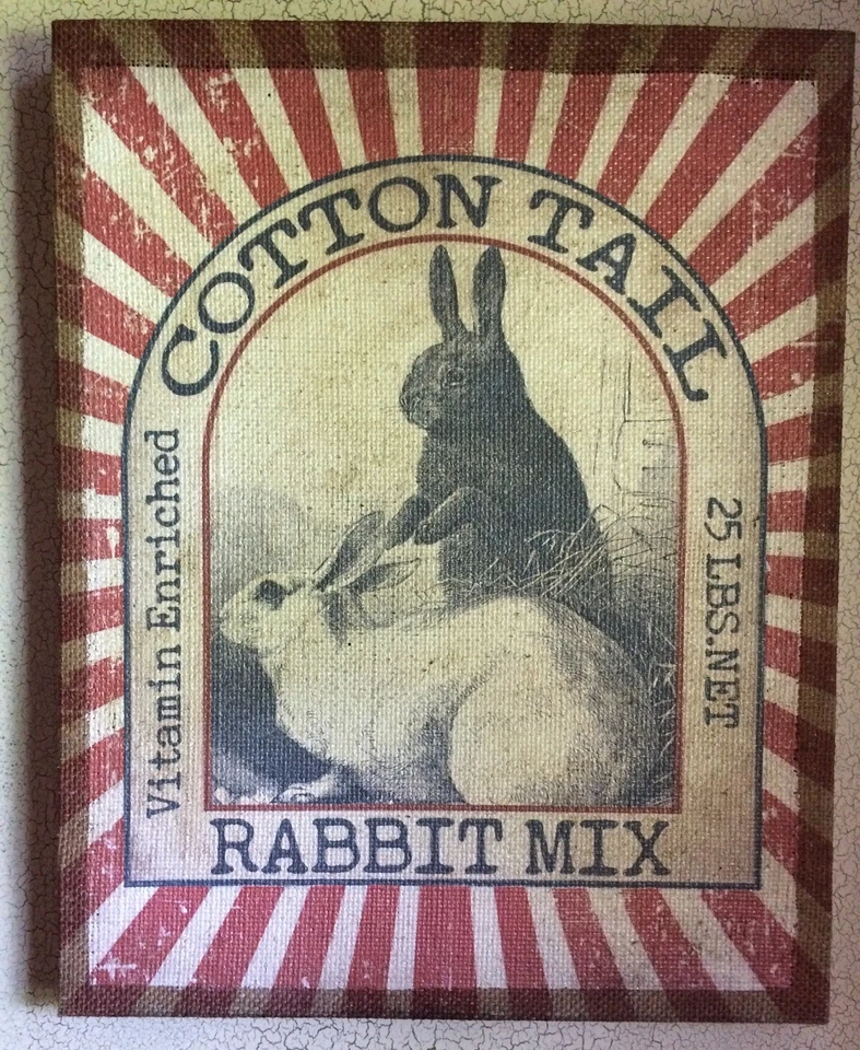 Bunny Rabbit Burlap Canvas Picture Print Rabbit Mix Primitive Farmhouse Country - Image 2 of 4