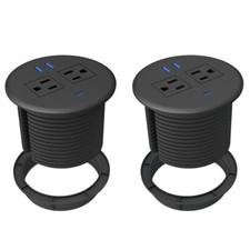 2 Pack Desktop Power Grommet Outlet with 2-Pack,Fits 3-1/8" Round Holes,Black