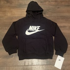 Nike Sportswear Club Fleece Pullover Boy's Hoodie Black Big Logo Size 4 NEW