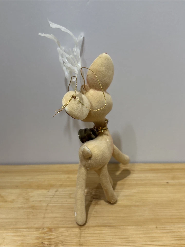 "Adorno de Navidad vintage de reno flocado astas de campana de fieltro alrededor de 1950 6""" Foto 4 de 4