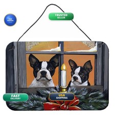 Caroline's Treasures Boston Terrier Looking for Santa Christmas Sign 8x12