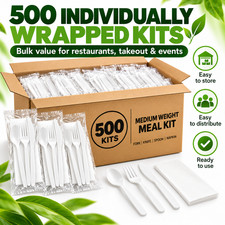 500pc Individually Wrapped Disposable Cutlery Set Fork Knife Spoon Napkin