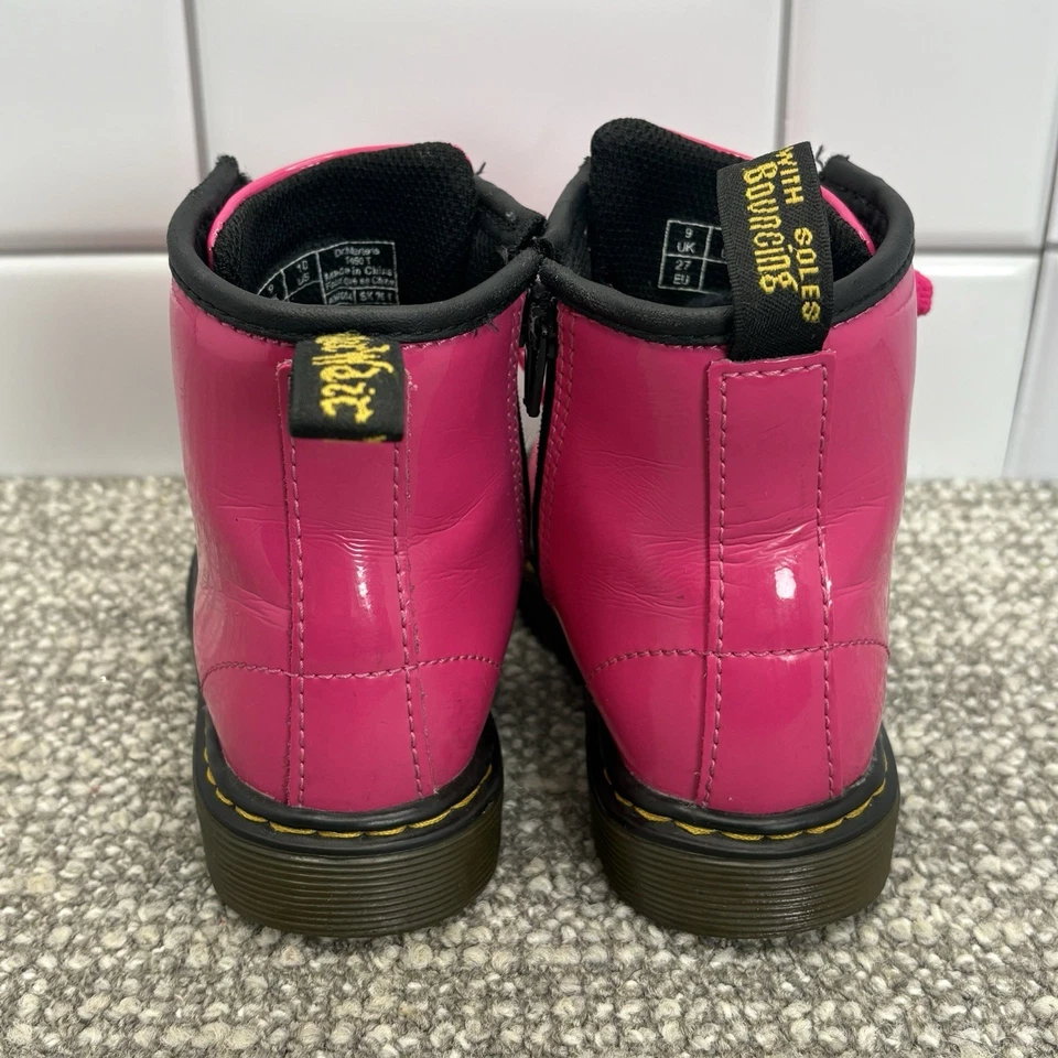 Doc Dr Martens Rosa Caliente Charol Cremallera Combate Onda Aérea Niño Pequeño Talla 10 Foto 4 de 4
