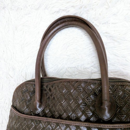 Bally Leather Intrecciato Tote Bag Brown Logo Tassel Authentic Used - Picture 3 of 9