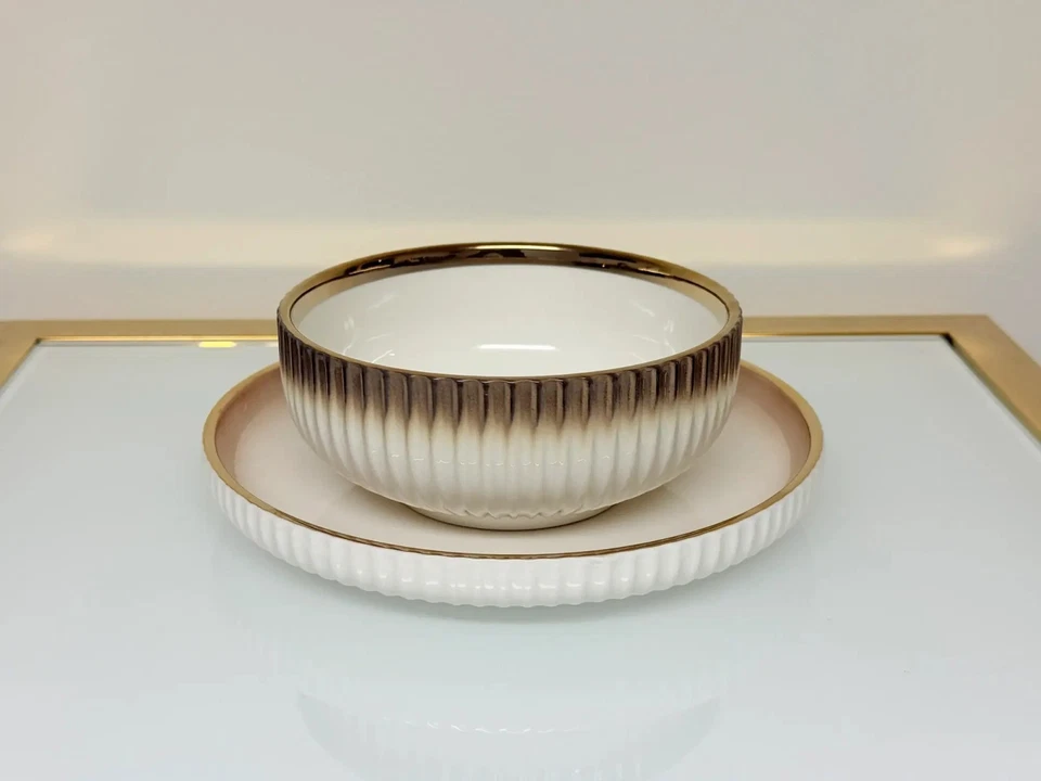 Conjunto de louça de cerâmica degradê 32 peças com acabamento dourado – marrom ou preto - Imagem 4 de 4