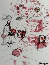 HASWORLD ORIGINAL ABSTRACT EXPRESSIONISM  CONTEMPORARY MODERN  POP ART RED DRAW