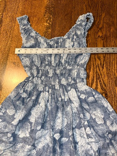 American Eagle XS Chambray Dress Ruched Sleeveless Sundress Floral Coastal Beach - Picture 7 of 11