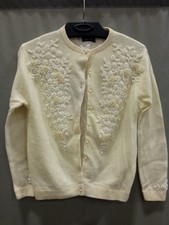 Vintage Superior Beaded Cardigan Cream Lambswool Angora Women  s Small AS IS