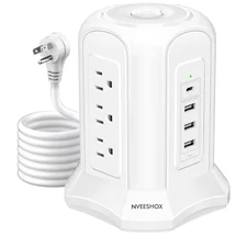 9-Outlet Power Strip Tower Surge Protector with USB Ports, 10 Ft. Extension Cord