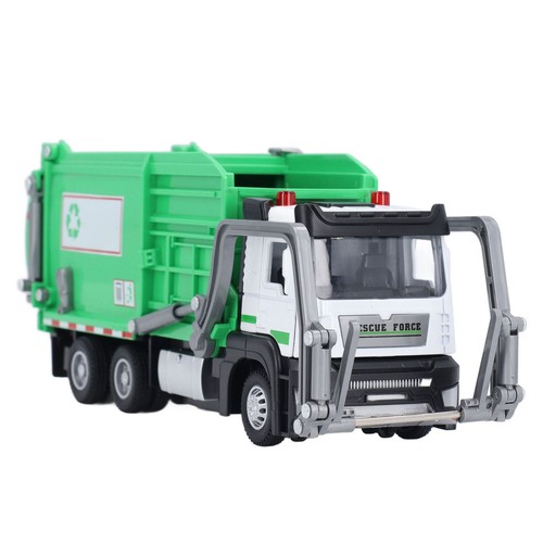 1:32 Garbage Truck Toy With Dumpster 4 Trash Bins Friction Powered Light Soundsˇ - Picture 3 of 12