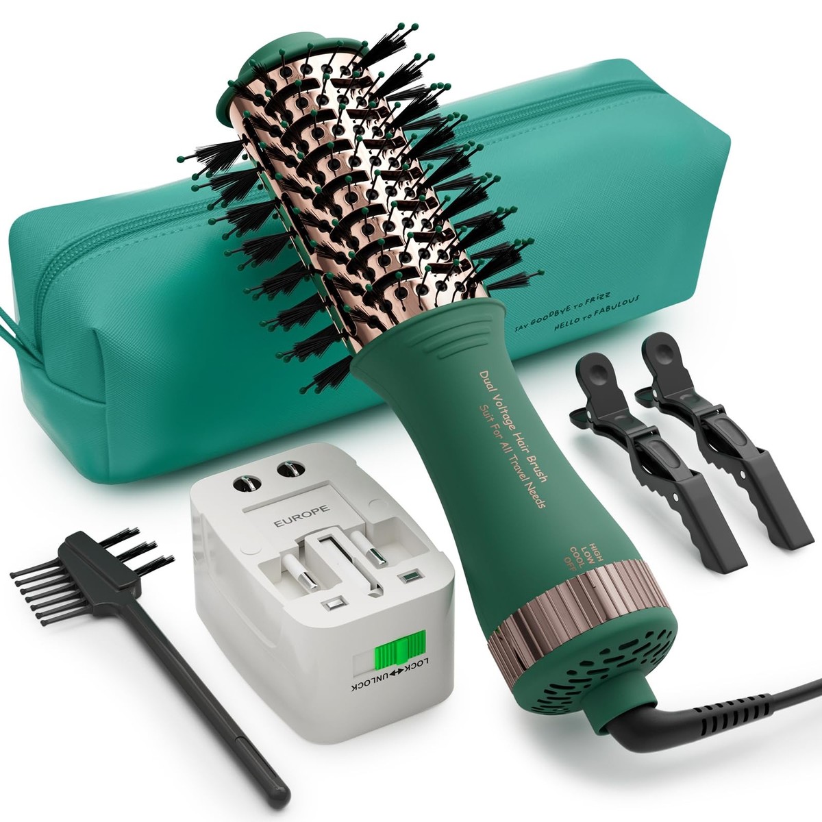 Dual Voltage Travel Hair Dryer Brush Mini Hot Air Hair Styling