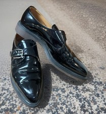 Dr Martens Patent Leather Pointed Monk Shoes Unisex England Black Buckle UK Sz 6