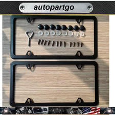 2x Black Stainless Steel Metal License Plate Frame Tag Cover With Screw Caps Tag