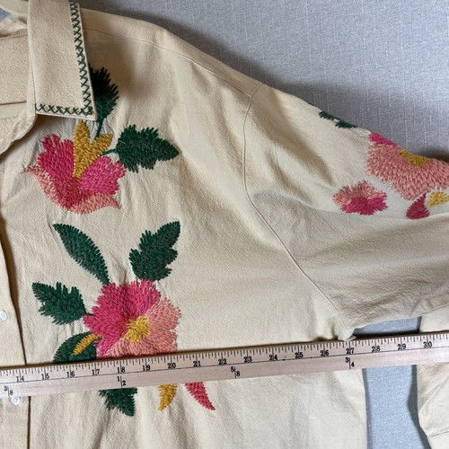 Sezane Maxy Top Shirt Oversize beige passt ab 16 Blumen bestickt Knopfleiste - Bild 3 von 15